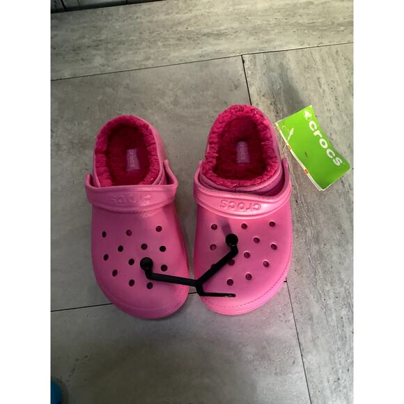 New Crocs Kids Girls Classic Floppy Pink Lined Slide on Clogs Size J2 - Picture 1 of 3